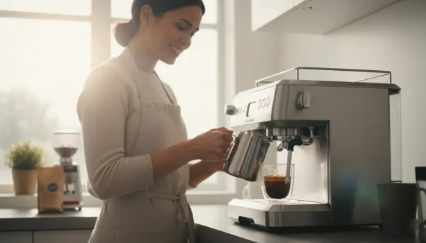 woman useses coffee machine