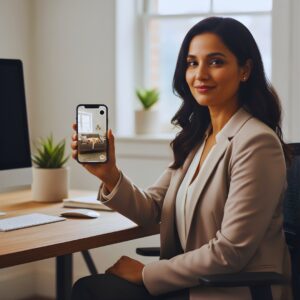 A working parent checking the home camera